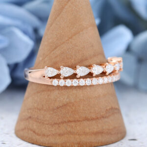 Rose Gold Pear Shaped Moissanite Wedding Band -5