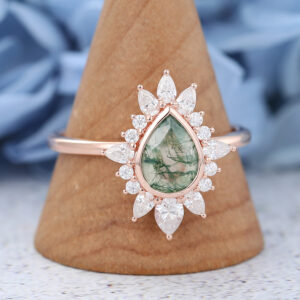 Rose Gold Pear Shaped Moss Agate Engagement ring -4