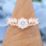 Unique Rose Gold Moissanite Engagement Rings Vintage Engagement Ring Marquise Diamond Wedding Bridal Promise Anniversary Delicate Ring