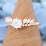 Unique Rose Gold Moissanite Engagement Rings Wedding Bridal Promise Anniversary Delicate Ring