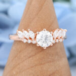 Unique Rose Gold Moissanite Engagement Rings Wedding Bridal Promise Anniversary Delicate Ring