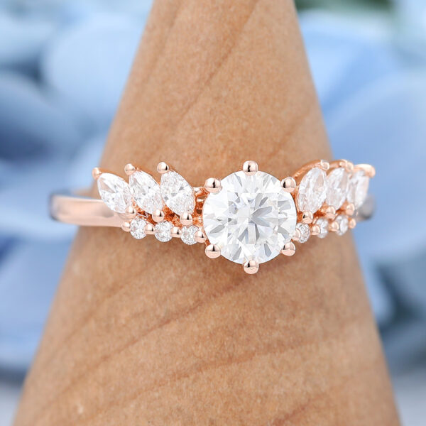 Unique Rose Gold Moissanite Engagement Rings Wedding Bridal Promise Anniversary Delicate Ring