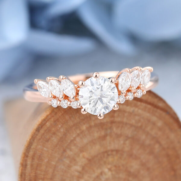 Unique Rose Gold Moissanite Engagement Rings Wedding Bridal Promise Anniversary Delicate Ring