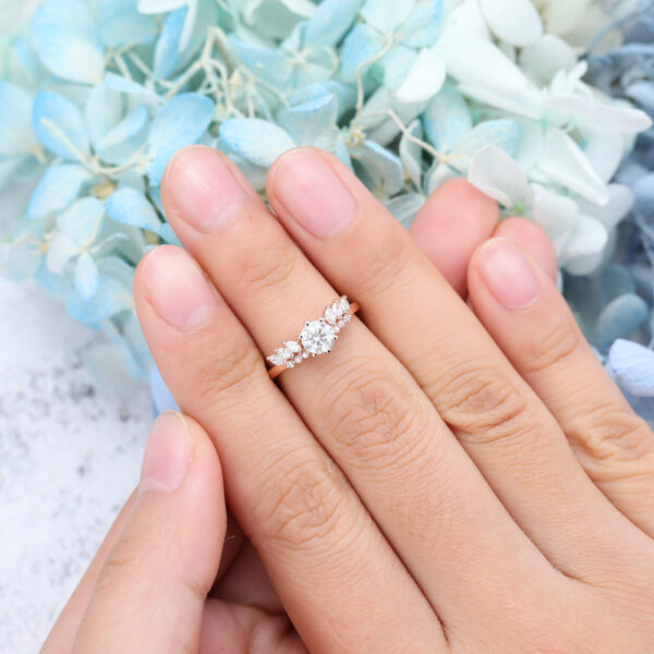 Unique Rose Gold Moissanite Engagement Rings Wedding Bridal Promise Anniversary Delicate Ring