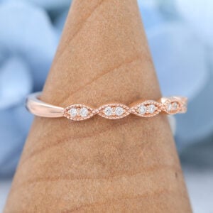 Rose Gold Round cut Moissanite wedding band -1