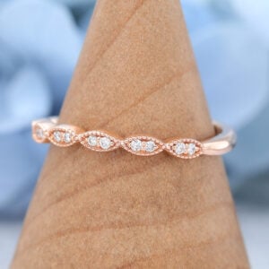 Rose Gold Round cut Moissanite wedding band -3