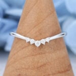 Wedding Band White Gold Diamond Curved Wedding Band Simple Vintage Unique Moissanite Ring Matching Stacking Band Bridal Anniversary Band