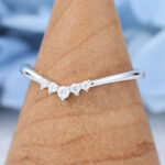 White Gold Diamond Curved Wedding Band Simple Vintage Stacking Band Bridal Anniversary Band