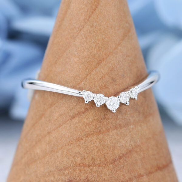 White Gold Diamond Curved Wedding Band Simple Vintage Stacking Band Bridal Anniversary Band