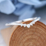 White Gold Diamond Curved Wedding Band Simple Vintage Stacking Band Bridal Anniversary Band