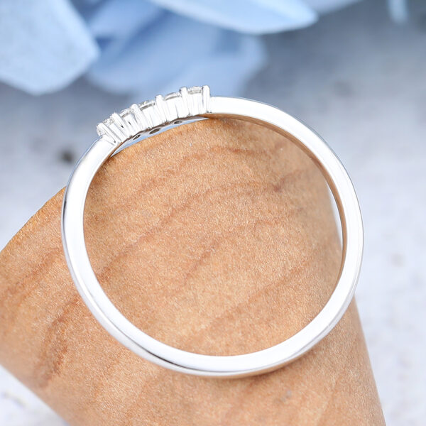 White Gold Diamond Curved Wedding Band Simple Vintage Stacking Band Bridal Anniversary Band
