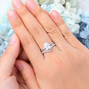 Moissanite Engagement Ring Set White Gold Bridal Promise Anniversary Gift for Her