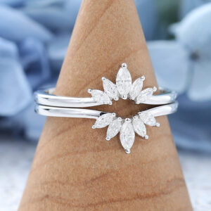 White Gold Marquise Cut Moissanite Wedding Band -4