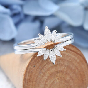White Gold Marquise Cut Moissanite Wedding Band -5