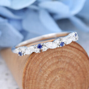 White Gold Marquise cut Moissanite Wedding Band-4