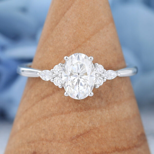 Oval Moissanite Engagement Ring Vintage Diamond Cluster Ring White Gold Marquise Cut Wedding Ring Unique Bridal Promise Anniversary Ring