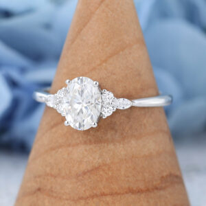 White Gold Oval Cut Moissanite Engagement Ring-3
