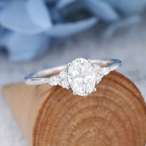 White Gold Oval Cut Moissanite Engagement Ring-5