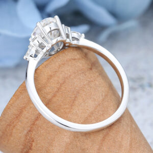 White Gold Oval Cut Moissanite Engagement Ring-6