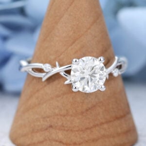 White Gold Round cut Moissanite Engagement Ring -4