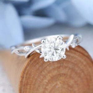 White Gold Round cut Moissanite Engagement Ring -5