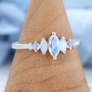 White Gold marquise cut moonstone Engagement Ring-3