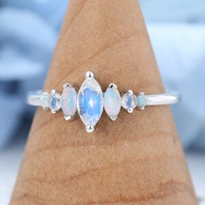 White Gold marquise cut moonstone Engagement Ring-5
