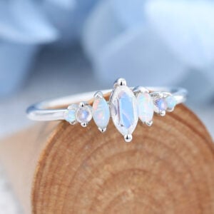 White Gold marquise cut moonstone Engagement Ring-6