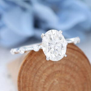 White Gold oval cut Moissanite Engagement Ring-5