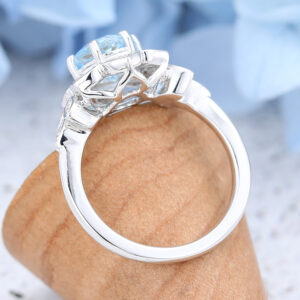 White gold Aquamarine Engagement Ring-3