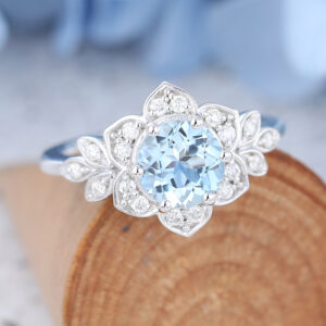 White gold Aquamarine Engagement Ring-5