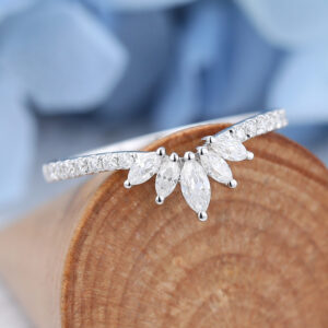 White gold Marquise cut Moissanite wedding band-3