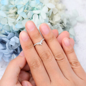 White Gold Curved Wedding Band Marquise Moissanite Wedding Band