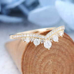 Yellow Gold Curved Moissanite Wedding Band-4