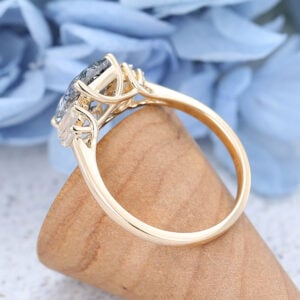 Yellow Gold Emerald cut Black Rutilated Quartz Engagement ring-5
