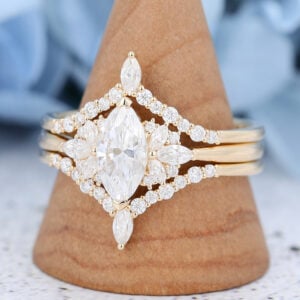 Yellow Gold Marquise Cut Moissanite Engagement Ring Set-3
