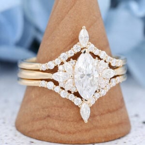 Yellow Gold Marquise Cut Moissanite Engagement Ring Set-4