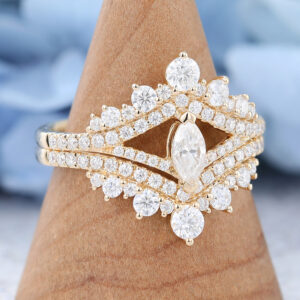 Yellow Gold Marquise Cut Moissanite Engagement Ring Set -4
