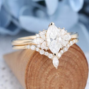 Yellow Gold Marquise Cut Moissanite Engagement Ring Set-5