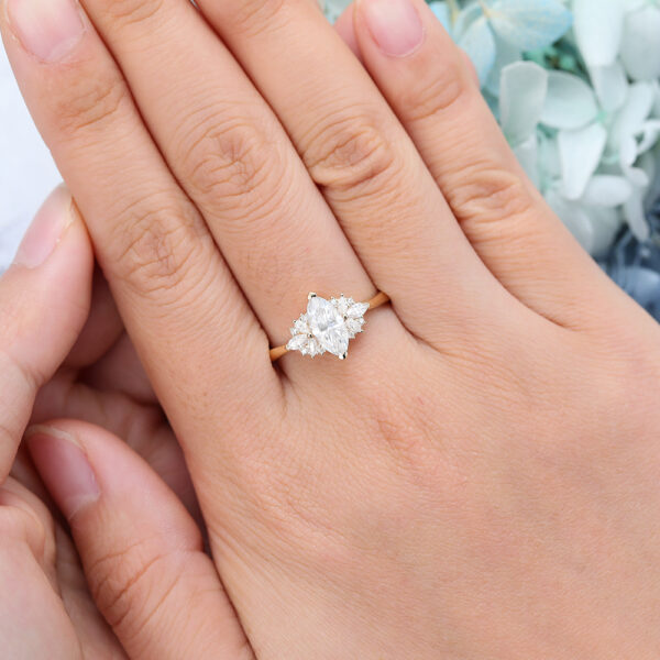 Marquise cut Moissanite Engagement Ring Vintage Unique Yellow Gold