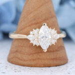 Marquise cut Moissanite Engagement Ring Vintage Unique Yellow Gold