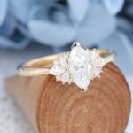 Marquise cut Moissanite Engagement Ring Vintage Unique Yellow Gold