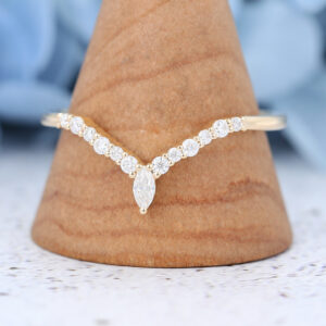 Yellow Gold Marquise cut Moissanite wedding band-3