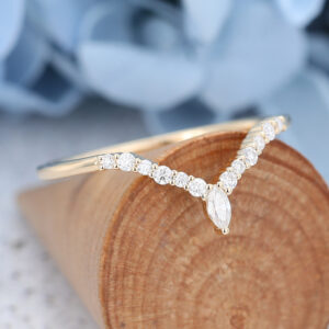 Yellow Gold Marquise cut Moissanite wedding band-5