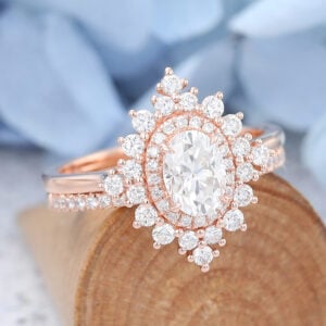 Yellow Gold Oval cut Moissanite Engagement Ring Set-2
