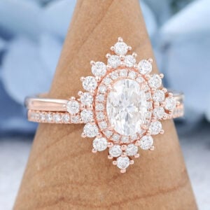 Yellow Gold Oval cut Moissanite Engagement Ring Set-3