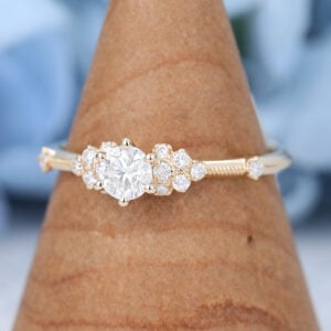 Yellow Gold Round cut Moissanite Engagement Ring-2