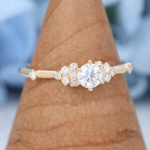 Yellow Gold Round cut Moissanite Engagement Ring-3