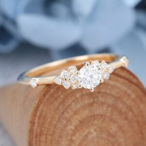 Yellow Gold Round cut Moissanite Engagement Ring-5