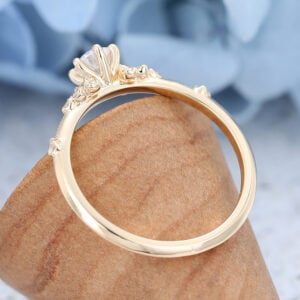 Yellow Gold Round cut Moissanite Engagement Ring-6